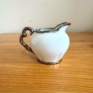 Antique White and Silver Ceramic Pitcher Mini Miniature Bavaria Silver Detail